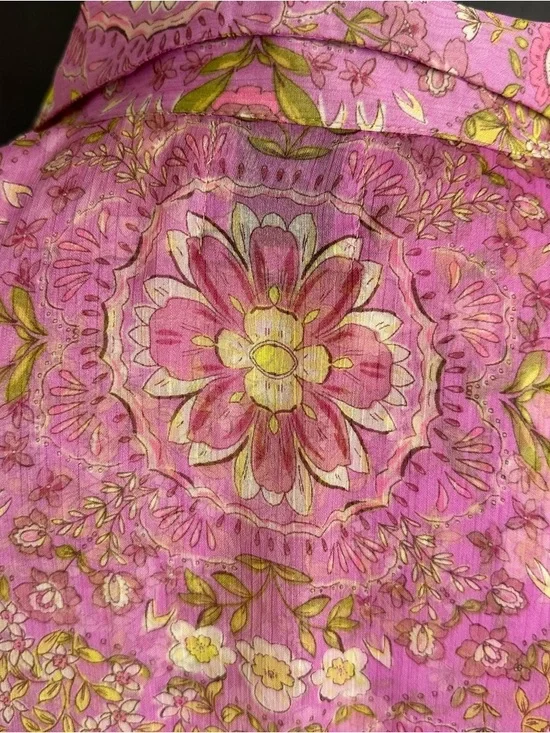 MISA Los Angeles Pink Floral Maxi Dress XS Oversized Boho Sheer Lightweight - Picture 6 of 7